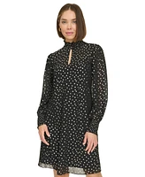 Tommy Hilfiger Women's Foil-Dot Chiffon Smocked-Trim Dress