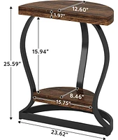 Tribesigns Half-Round End Table Set of Two, 2-Tier Wooden Half Moon Side Table Semi Circle Accent Table Bedside Table with Thicken Tabletop for Living