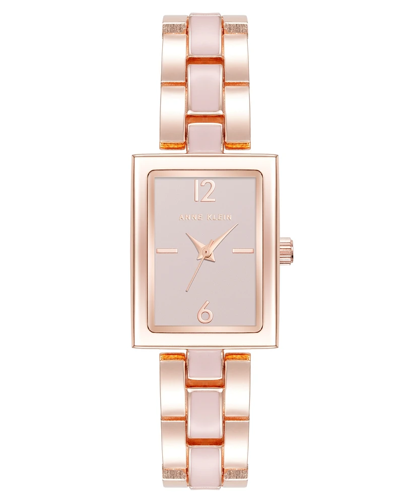 Anne Klein Women's Quartz Modern Rectangular Blush Enamel and Rose Gold-Tone Alloy Metal Watch, 21.5mm