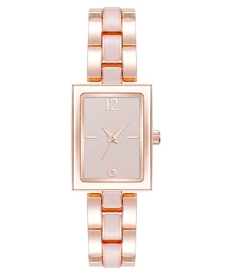 Anne Klein Women's Quartz Modern Rectangular Blush Enamel and Rose Gold-Tone Alloy Metal Watch, 21.5mm - Blush/Rose Gold