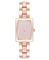 Anne Klein Women's Quartz Modern Rectangular Blush Enamel and Rose Gold-Tone Alloy Metal Watch, 21.5mm - Blush/Rose Gold