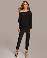 Donna Karan New York Women's Asymmetrical Neckline Ribbed Sweater