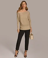 Donna Karan New York Women's Asymmetrical Neckline Metallic Sweater