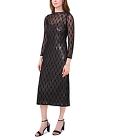 CeCe Women's Lace-Over-Metallic Long-Sleeve Midi Dress