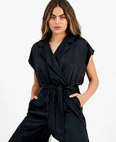 Bar Iii Petite Crossover-Front Belted Cap-Sleeve Jumpsuit, Created for Macy's