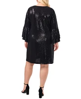 Vince Camuto Plus Sequined Flounce-Sleeve Mini Dress