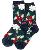 Hot Sox Women's Christmas Poinsettia Floral Crew Socks