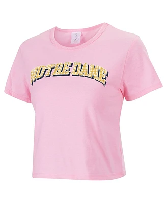 ZooZatz Women's Pink Notre Dame Fighting Irish Gingham Logo Cropped T-Shirt