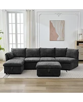 Simplie Fun Movable Ottoman L-Shape Sectional Sofa with Storage and Usb Ports