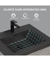 Modern 30" Floating Vanity with Black Quartz Top, Grey