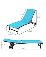 Streamdale Furniture Adjustable Outdoor Chaise Lounge with Wheels (Blue)