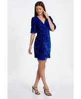 Quiz Women's Womens's V Neck Wrap Mini Sequin Dress