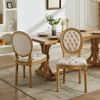 French Antique Velvet Dining Chairs with Nailhead Trim (Beige, Set of 2)