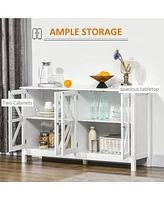 Streamdale Furniture White Tempered Glass Sideboard with Adjustable Storage