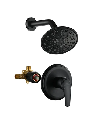 Boyel Living 6-Spray Patterns with 2.1 Gpm 6 in. Wall Mount Rain Fixed Shower Head with Single Handle and Valve