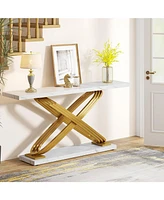 Tribesigns 55 Inch Modern Console Table, Faux Marble Gold Entryway Table Behind Sofa Couch, Narrow Rectangular Sofa Table for Living Room, Bedroom, Fr