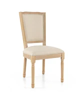 Skonyon French Dining Chair Set of 2 with Rectangular Backrest and Solid Rubber Wood Frame-Beige