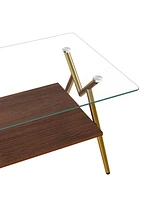 Streamdale Furniture Modern Glass Coffee Table with Golden Metal Legs