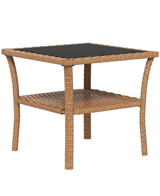 Simplie Fun Outdoor Rattan Side Table with Storage, Coffee Table, Sand