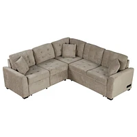 Streamdale Furniture Sofa Bed L-shape Pull-out with Usb/Power Sockets (Khaki)