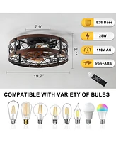 Caged Ceiling Fans with Lights, 20" Black Flush Mount