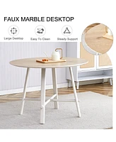 Streamdale Furniture Modern Circular Dining Table: Wood Top, White Legs