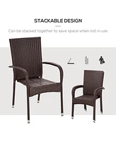 Stackable Outdoor Rattan Dining Chairs with Cushions (Set of 2)