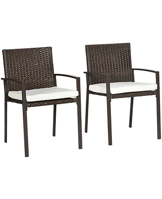 Simplie Fun 2-Piece Rattan Outdoor Dining Chairs with Cushions