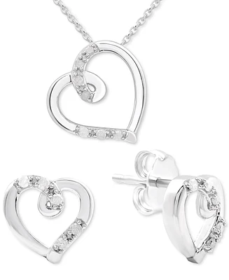 2-Pc. Set Diamond Heart Openwork Pendant Necklace & Matching Stud Earrings (1/6 ct. t.w.) in Sterling Silver