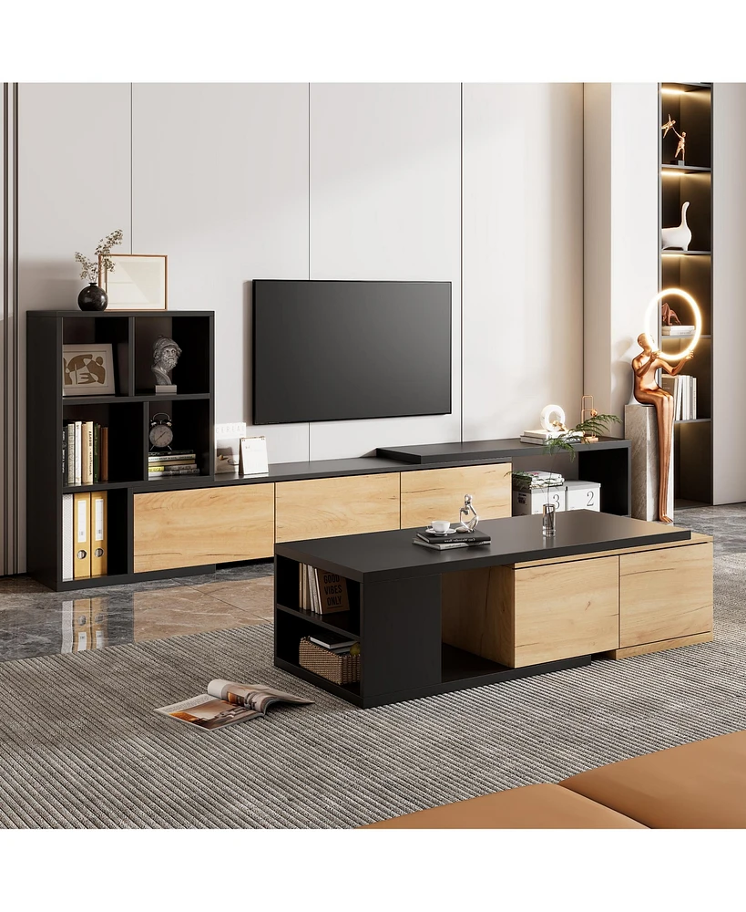 Streamdale Furniture Extendable Tv Stand & Coffee Table Set: Media Console & Center Table