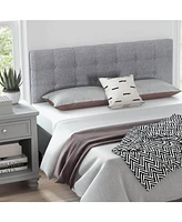 Sugift Linen Upholstered Headboard with Solid Rubber Wood Legs-Beige