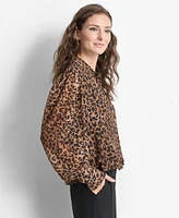 Dkny Women's Animal-Print Long-Sleeve Button-Down Collared Top