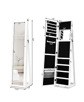 Skonyon Standing Lockable Jewelry Storage Organizer with Full-Length Mirror-White