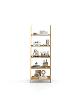 Skonyon 5-Tier Ladder Shelf Bamboo Bookshelf Wall-Leaning Storage Display Plant Stand-Natural