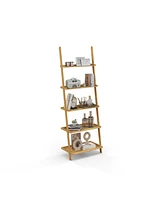 Skonyon 5-Tier Ladder Shelf Bamboo Bookshelf Wall-Leaning Storage Display Plant Stand-Natural