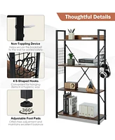 Skonyon 4 -Tier Industrial Open Storage Bookshelf-Coffee