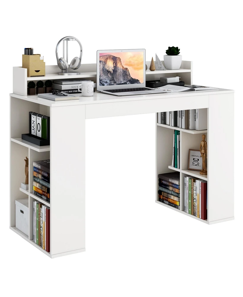 Skonyon Computer Desk with Dual 3-Tier Bookshelf and Monitor Shelf-White