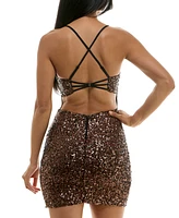 City Studios Juniors' Sequin Open-Back Mini Dress