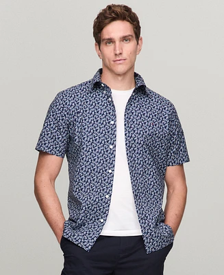 Tommy Hilfiger Men's Short Sleeve Button-Front Floral Print Poplin Shirt