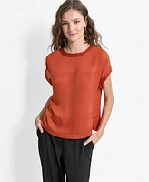 Dkny Women's Mixed-Media Extended-Shoulder Blouse