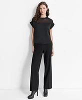 Dkny Women's Mixed-Media Extended-Shoulder Blouse