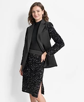 Dkny Women's Sequinned-Sleeve Single-Button Blazer