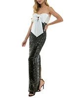 City Studios Juniors' Bow-Bodice Sequinned Evening Gown