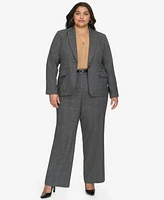 Calvin Klein Plus Size Single Button Padded Shoulder Blazer Gathered Shoulder Sleeveless Top High Rise Belted Wide Leg Pants