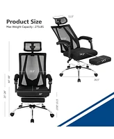 Vebreda Ergonomic Recliner Mesh Office Chair with Adjustable Footrest-Black