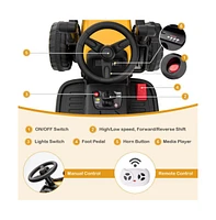 Vebreda 12V Battery Powered Kids Ride on Excavator with Adjustable Arm and Bucket-Yellow