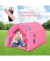 Vebreda Kids Galaxy Starry Sky Dream Portable Play Tent with Double Net Curtain-Pink