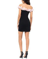 Blondie Nites Juniors' Ruffle-Trim Off-The-Shoulder Mini Dress