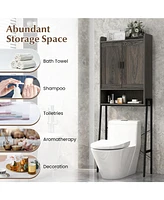 Sugift Over the Toilet Storage Cabinet Space Saver Organizer with Double Doors-Gray