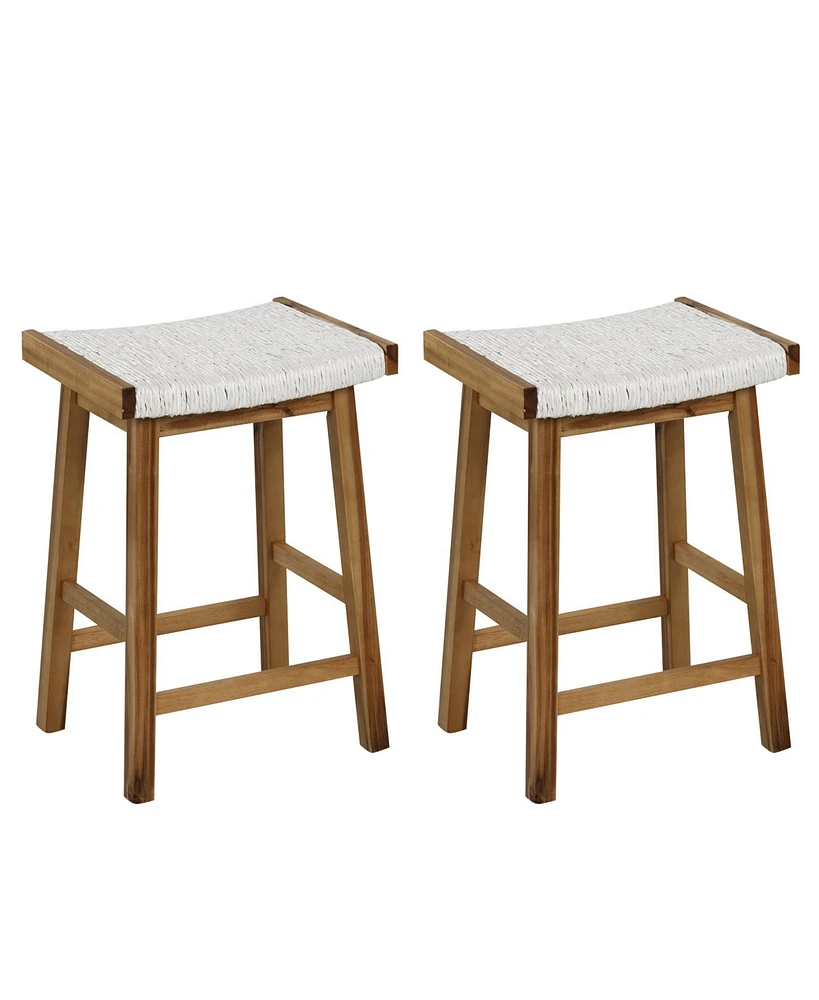 Sugift Set of 2 25.5 Inch Dining Bar Stool with Seaweed Woven Seat